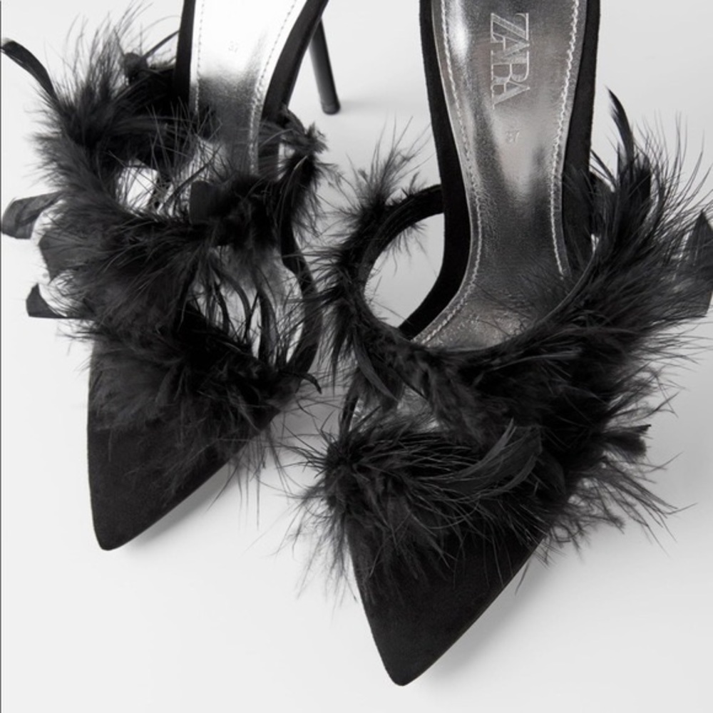 Black Feather Heels